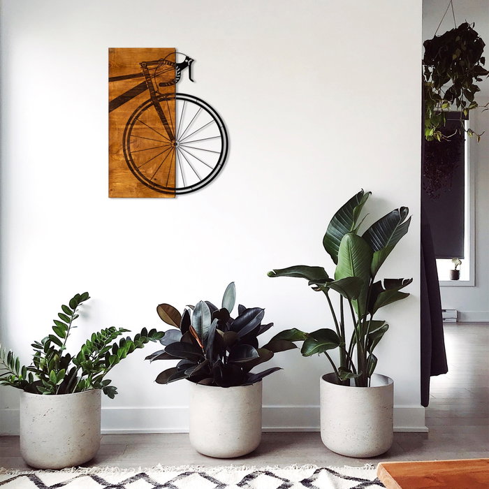 Wallity Bisiklet Accesorio Decorativo de Pared de Madera y Metal Nogal y Negro